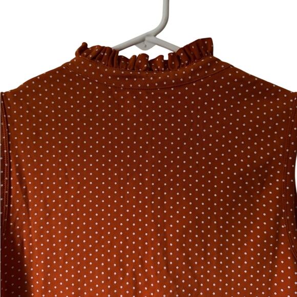 Lands End Women's Button Sleeveless Polka Dot Orange and white Blouse Sz  M - Picture 4 of 8